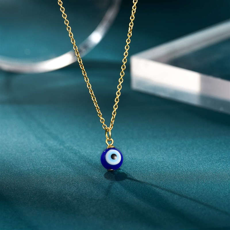 Evil Eye Chain Blue Amulet Pendant Necklace Ojo Turco Kabbal