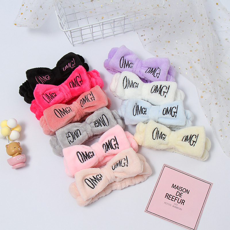 New Letter "OMG" Coral Fleece Soft Bow Headbands f