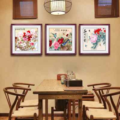 新中式牡丹玄关装饰画花开富贵客厅走廊挂画卧室餐厅壁画斗方墙画图片