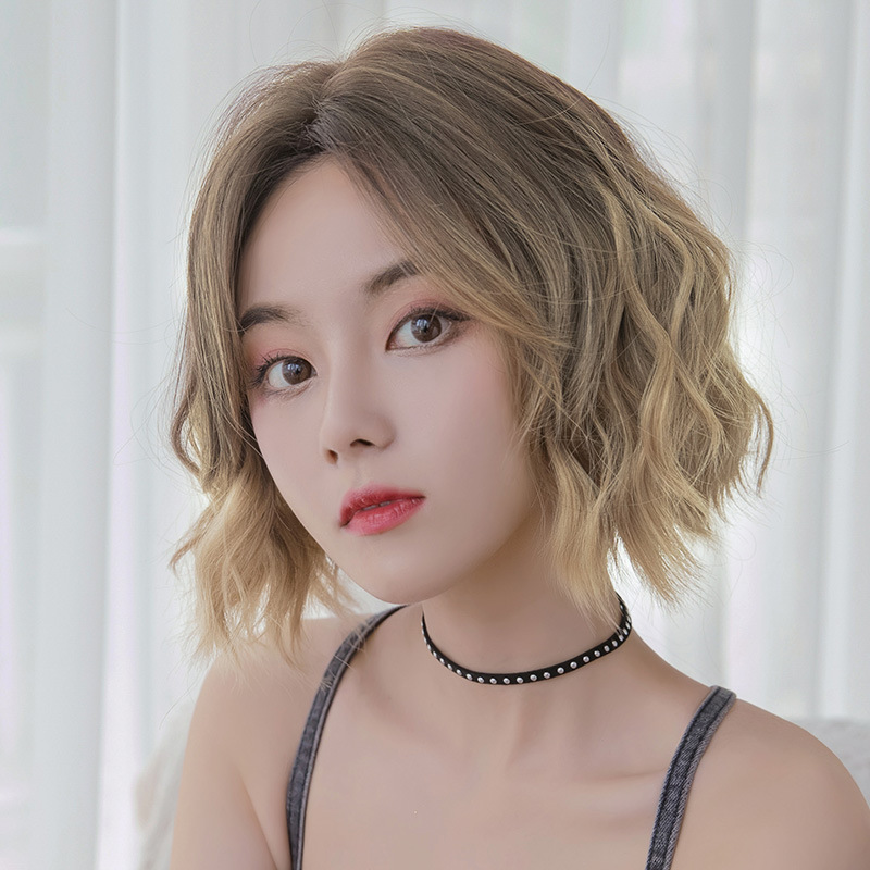 欧美爆款假发女整顶式短卷发仿真化纤头套自然逼真中分圆脸短发