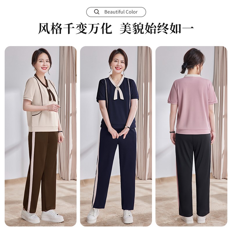 妈妈夏装运动服套装2024新款夏季短袖t恤衣服中老年女洋气两件套
