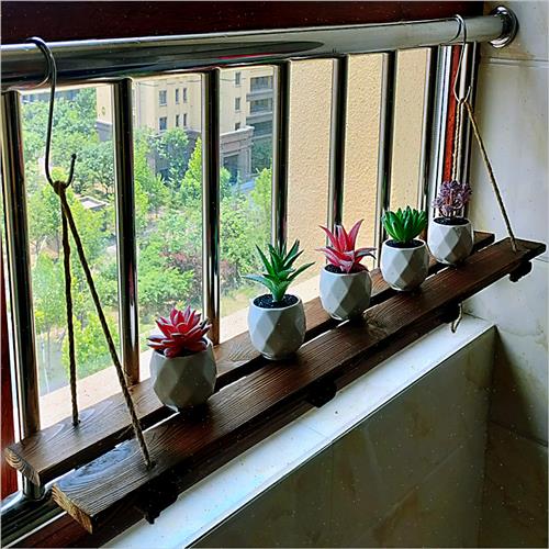 悬挂式栏杆花架防腐实木多肉花盆挂架阳台隔板壁挂窗台护栏置物架