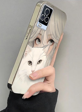 适用iQOO7手机壳vivoiQOO7保护套vivo爱酷iQ007外壳i酷iPOO透明iQO可爱iOOQ全包iQQO防摔iQ7iCOO电镀抱猫女孩