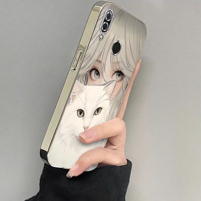 适用华为PAR一ALOO手机壳PARAL00保护Nova3套TL新款nove全包防摔PARTL电镀透明抱猫女孩高级感huawelnova三N3