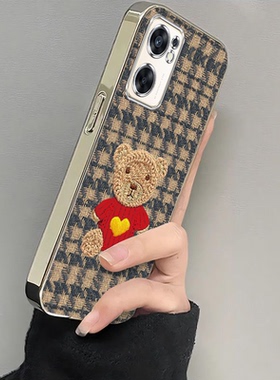 适用PFCM00手机壳OPPOPFCM00套OPPOReno7SE5G新款OPPO外壳OPPOPFCMOO全包PFCMOO防摔ES女生Reno电镀红衣小熊