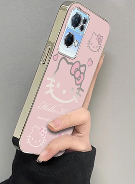 适用PFDM00手机壳OPPOPFDM00保护OPPO套PFDMOO新款电镀粉色kt猫OPPOReno7Pro5G全包Reno防摔Por女OPP0PP0PPO