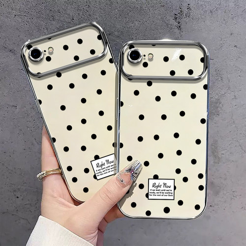 适用苹果7手机壳iPhone8Plus电镀大视窗保护套7P七8P八新款外壳Pius平果iPone液态硅胶全包防摔女黑波点标签