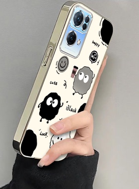 适用PFDM00手机壳OPPOPFDM00保护OPPO套PFDMOO新款OPPO电镀猫爪煤球OPPOReno7Pro5G全包Reno防摔女0PP0带手绳