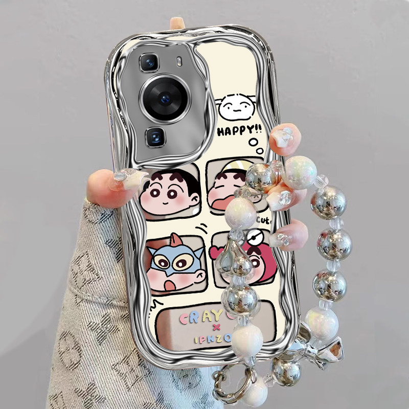 适用华为p60手机壳新款p60pro防摔全包镜头保护套p60art系列软电镀奶油小新外壳p6Opor女生P六零pr0的带手链p