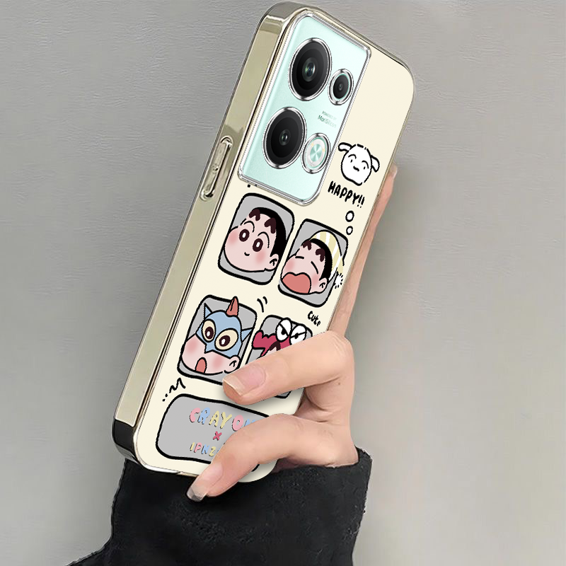 适用oppoReno9Pro十手机壳Reno95G适用oppo新款外壳电镀四宫格小新全包防摔5g男oreno9女生opporen09poreno套