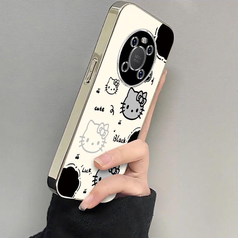 适用华为mate40手机壳新款mete40pro全包防摔mate40e曲屏外壳Pro软硅胶m40潮女mt40系列保护套pro电镀凯蒂猫