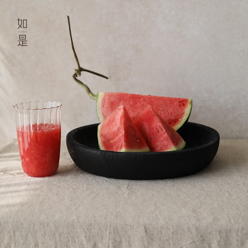 如是/侘寂风艺术炭化木果盘托盘装饰G摆件民宿餐厅实木水果盘摆件