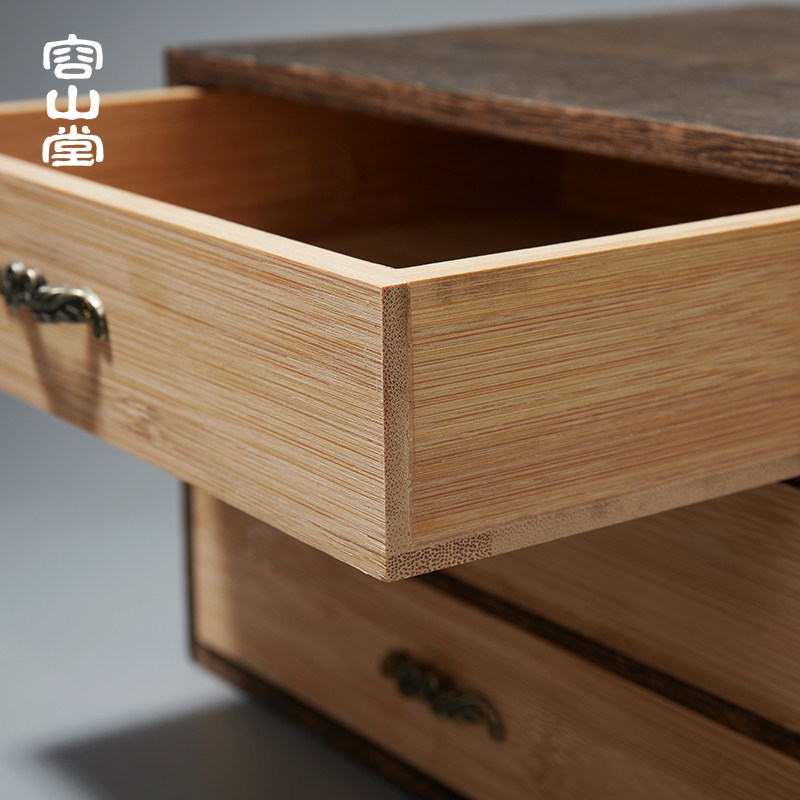 容山堂实木普洱茶叶盒茶饼架抽屉收纳盒竹制存茶柜开分.茶盘白茶