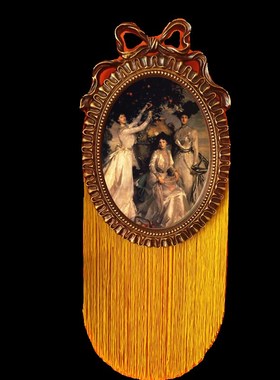 美式复古a椭圆形装饰挂画创意黄色流苏卧室客厅床头法式花卉装饰