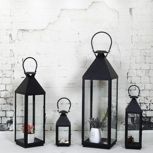 欧式烛台蜡烛灯罩铁艺防风风灯马灯落地庭院样板房装W饰品玻璃灯