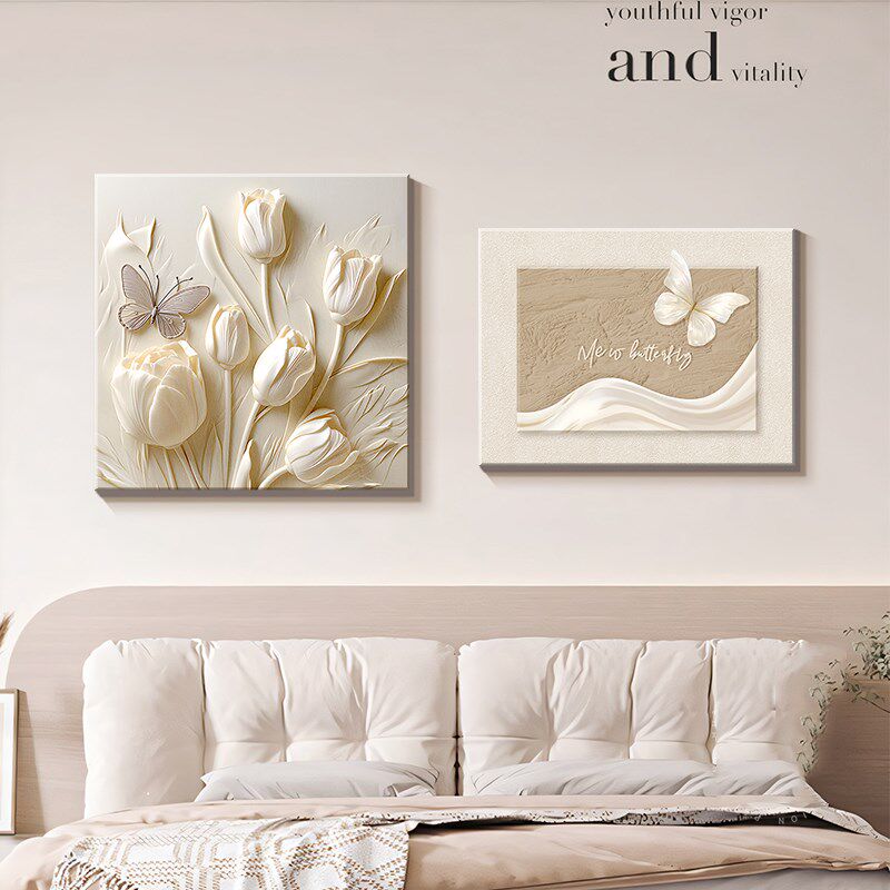 奶油风郁金香f床头装饰画客厅沙发背景墙花卉挂画餐厅两联组合壁,家居饰品,现代装饰画,淘宝优惠券,粉丝福利购,淘宝优惠卷