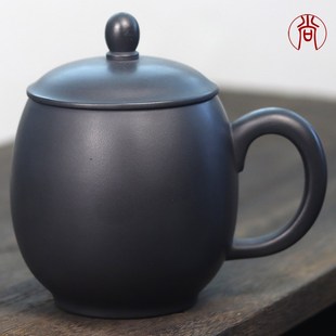 石黄紫砂杯大容量盖杯男士高档女士家用办公室泡茶U杯水杯陶瓷杯
