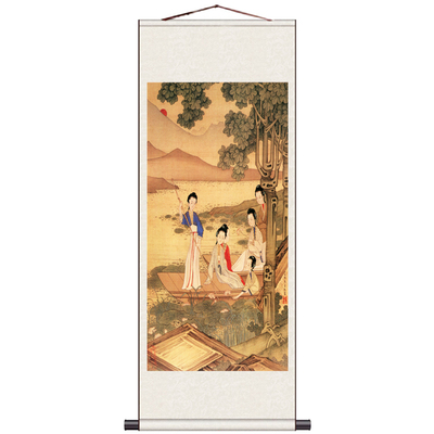 抚琴仕女作画仕女杨贵妃r王昭君条幅人物挂画美女卷轴画影楼装饰
