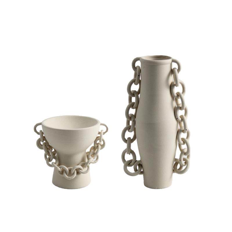 简约现代景德镇艺术陶瓷花瓶家居样板间链锁条插花器软装饰品摆件