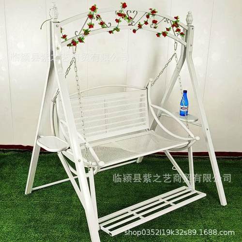 双人铁艺带脚踏秋千遮阳棚庭院吊篮室内阳台椅户外荡秋千摇椅儿童
