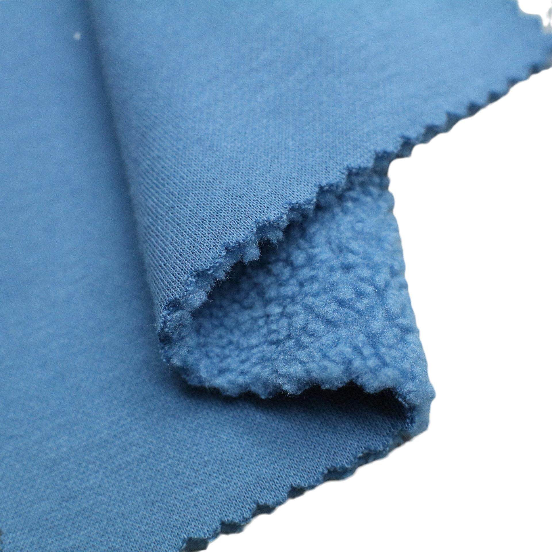 厂家免复合一体绒320g涤棉针织绒布面料奥利绒感一体绒