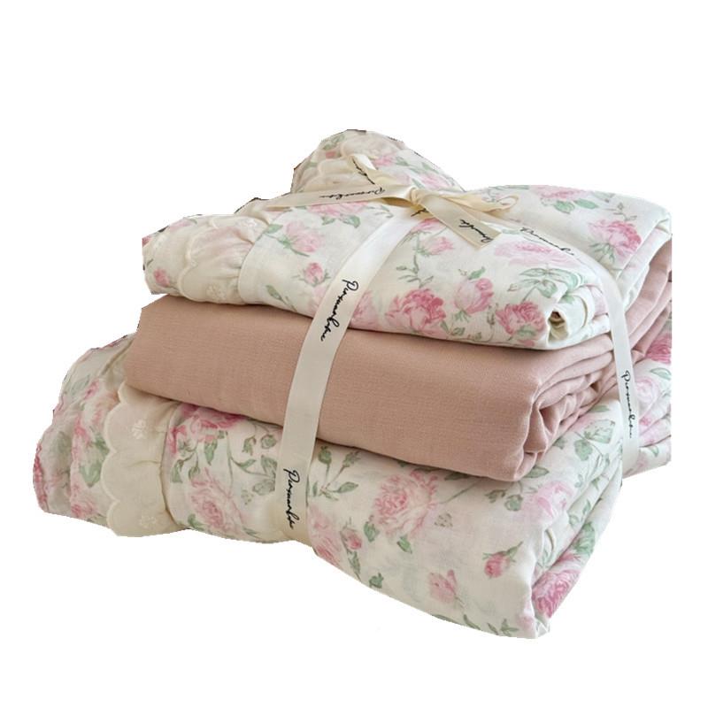 202新全棉双层纱布四件套园5小碎花被套DEF床单纯棉春田夏床上用