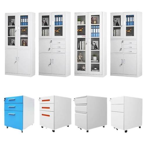 钢制文件柜落地玻璃门带斗文件器械柜办公室带锁档案资料铁皮柜