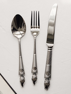 18-10不锈钢狮王主餐勺叉 实心质感餐更法式复古甜品贝壳勺子