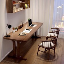 纯实木书桌简约电脑桌原木长条桌子工作台家用靠墙双人学习写字桌