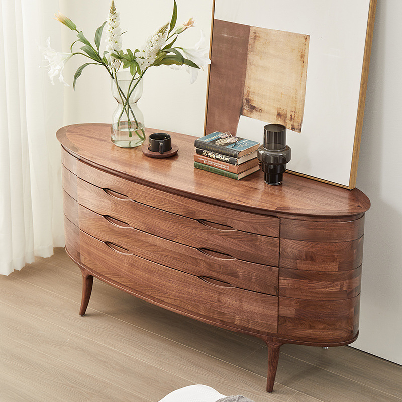 北美黑胡桃木五斗柜意式轻奢实木抽屉柜客厅储物边柜原木斗橱柜子