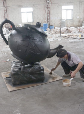 树脂纤维茶文化工艺品摆件户外仿真玻璃钢茶壶雕塑商业茶具定制