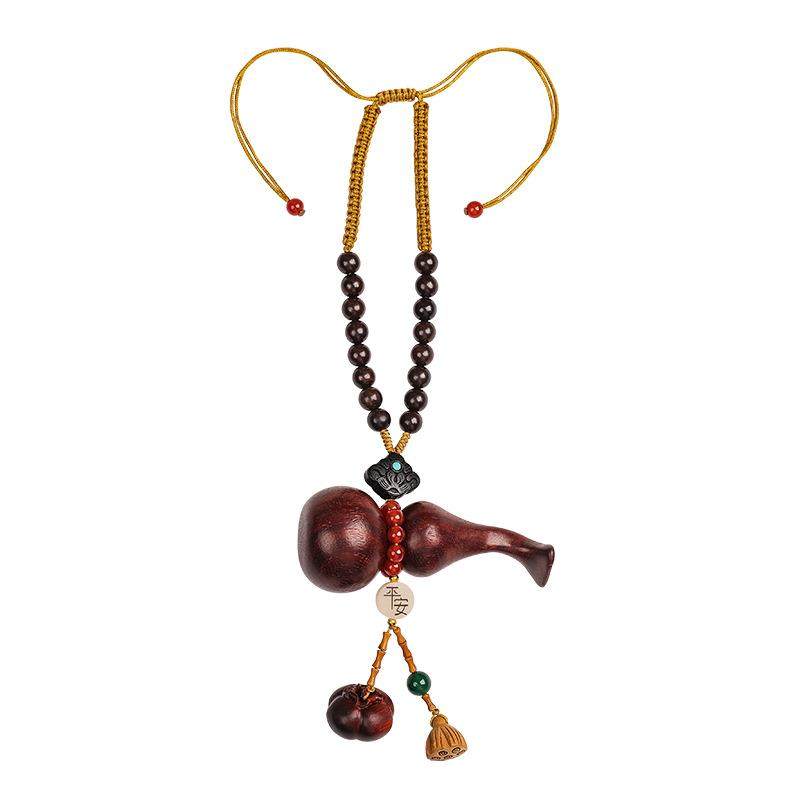 精品车载挂饰高档红檀葫芦一路平安符创意后视镜车挂汽车内饰