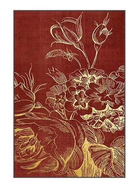 新中式装饰画客厅玄关壁画红色阁楼竹子肌理艺术竖版走廊过道挂画