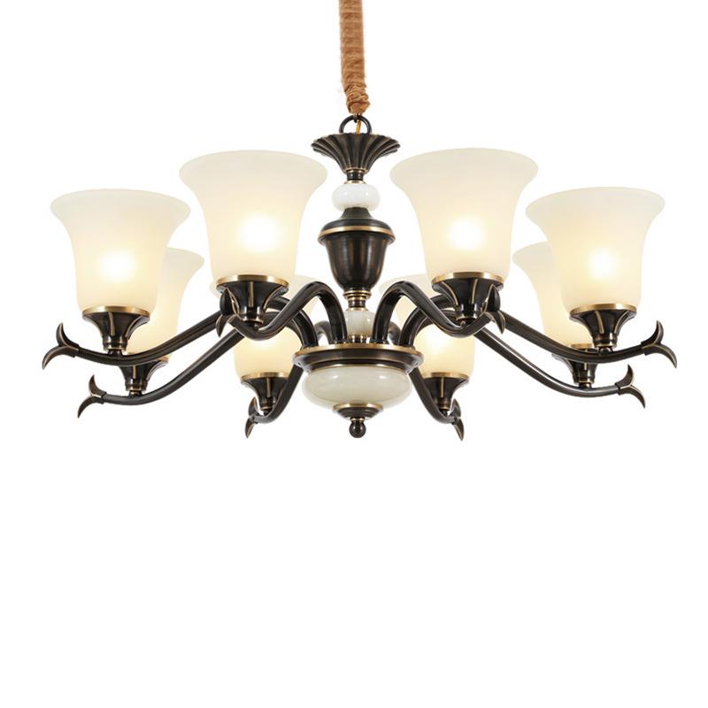 美式客厅吊灯黑刷全6800金铜玉吊灯饭厅餐厅欧式简书约石卧室房吊