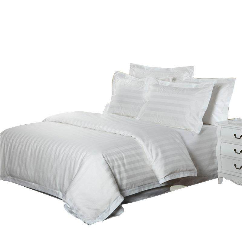 简约风酒店布草宾馆床上纯棉四件套用品缎条高纱织加厚条纹