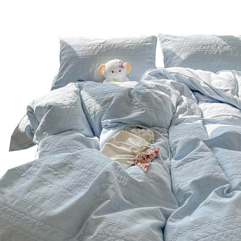 ins水洗棉床单四件套夏季泡泡纱水洗棉被套被罩单人学生宿舍床上,床上用品,床品套件/四件套/多件套,淘宝优惠券,粉丝福利购,淘宝优惠卷