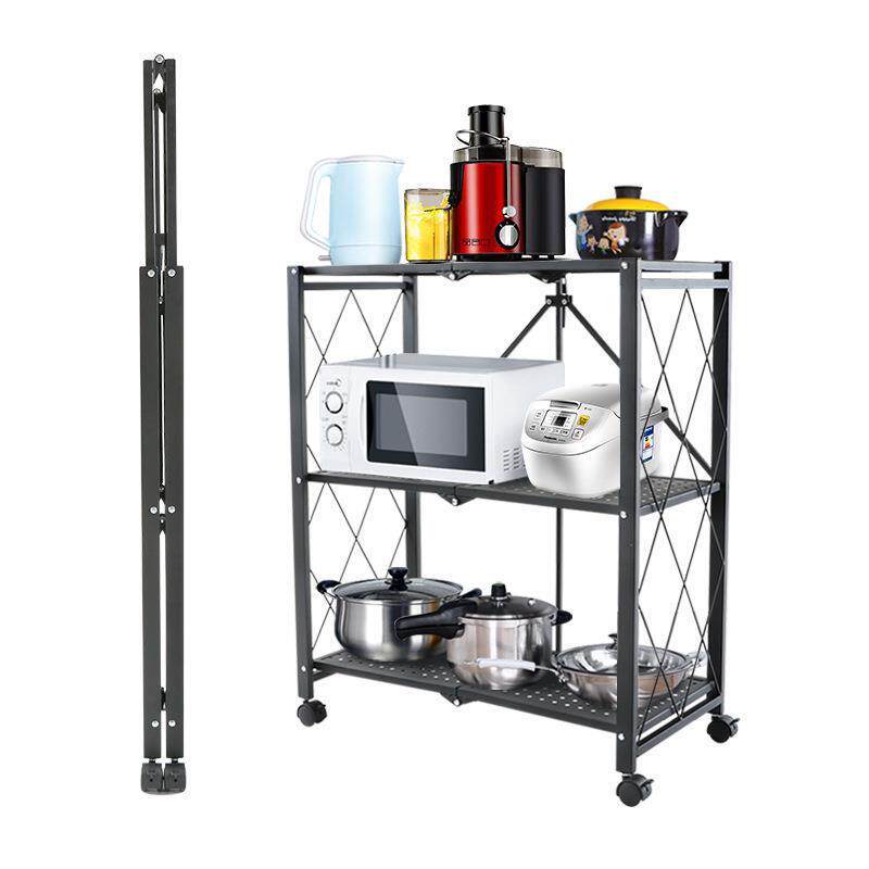 免安装折叠架厨房置物架收纳架落地式带轮锅架微波炉架储物