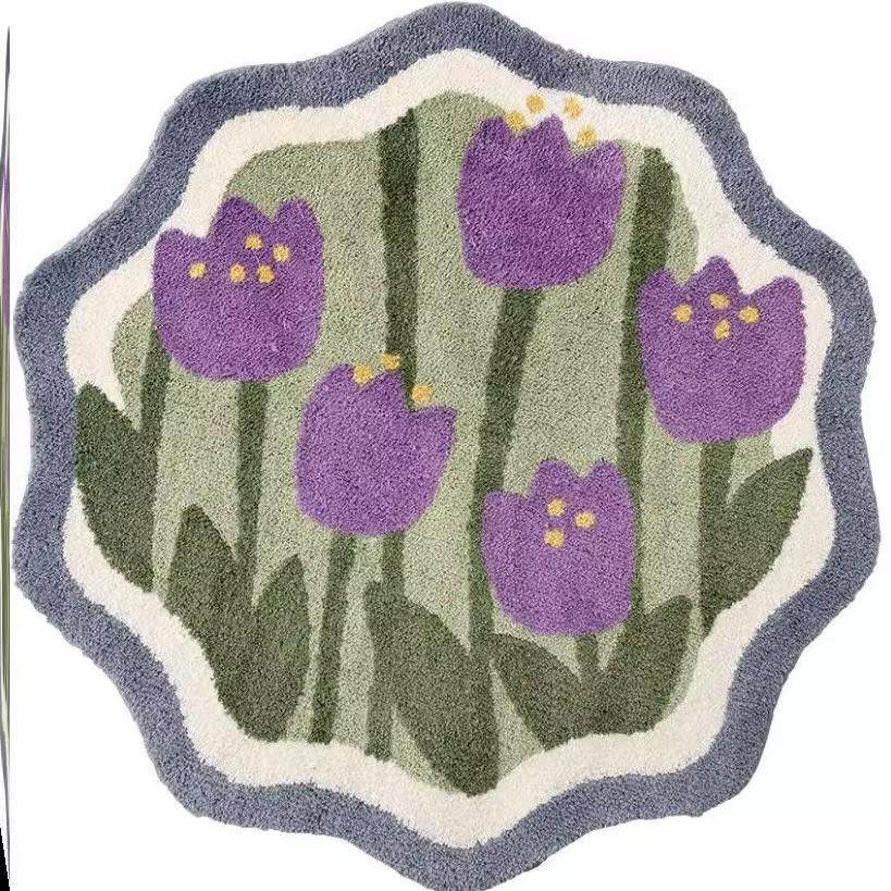 地毯茶几毯卧室床房间郁金香圆形毯沙发毯植绒客厅现代简约风