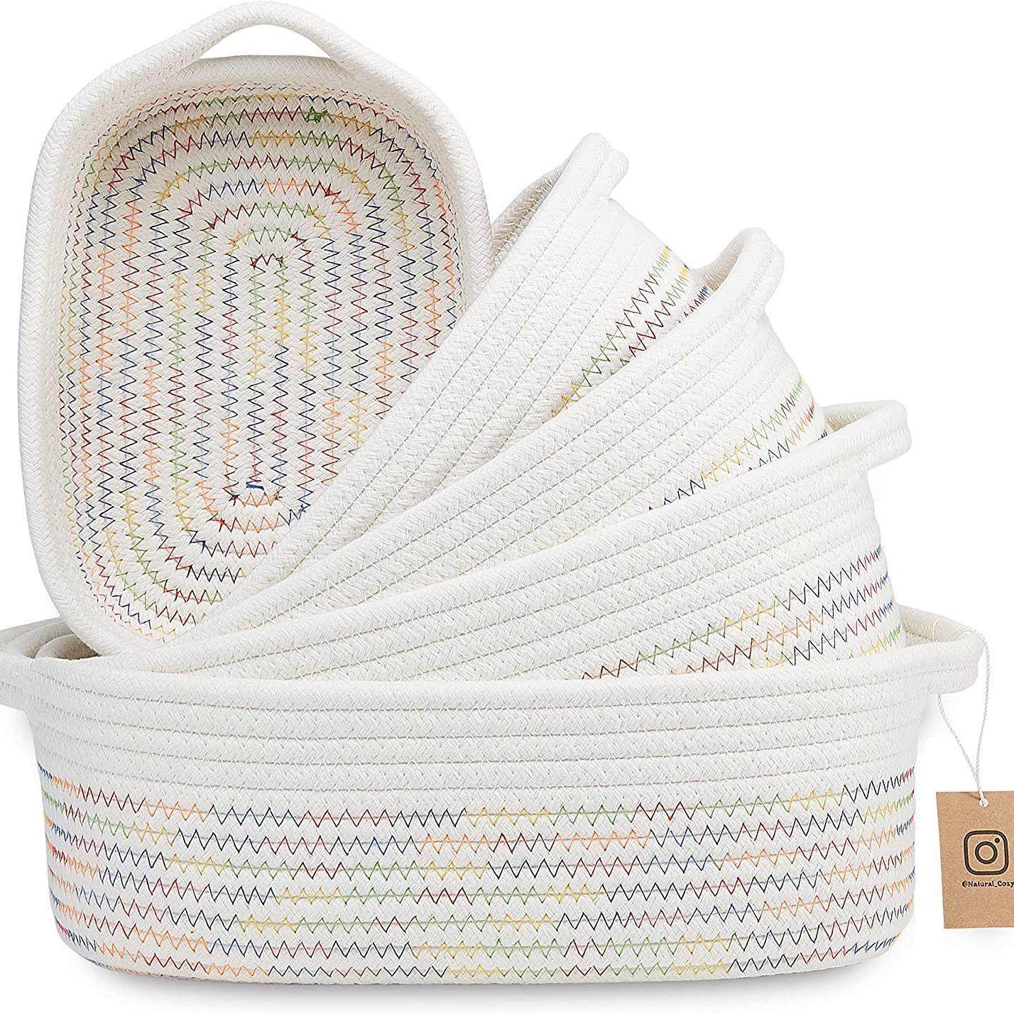 北欧INS风五件套棉绳零食玩具收纳篮棉绳编织置物篮家用置物篮,收纳整理,脏衣篮,淘宝优惠券,粉丝福利购,淘宝优惠卷