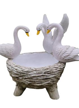 创意微景观户外后院装饰家居假山后山花园树脂工艺品天鹅摆件