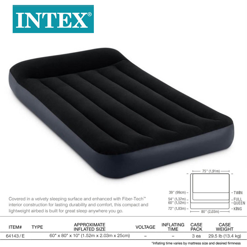 INTEX64143充气床垫豪华内置枕头单层双人加大线拉空气床植绒野营