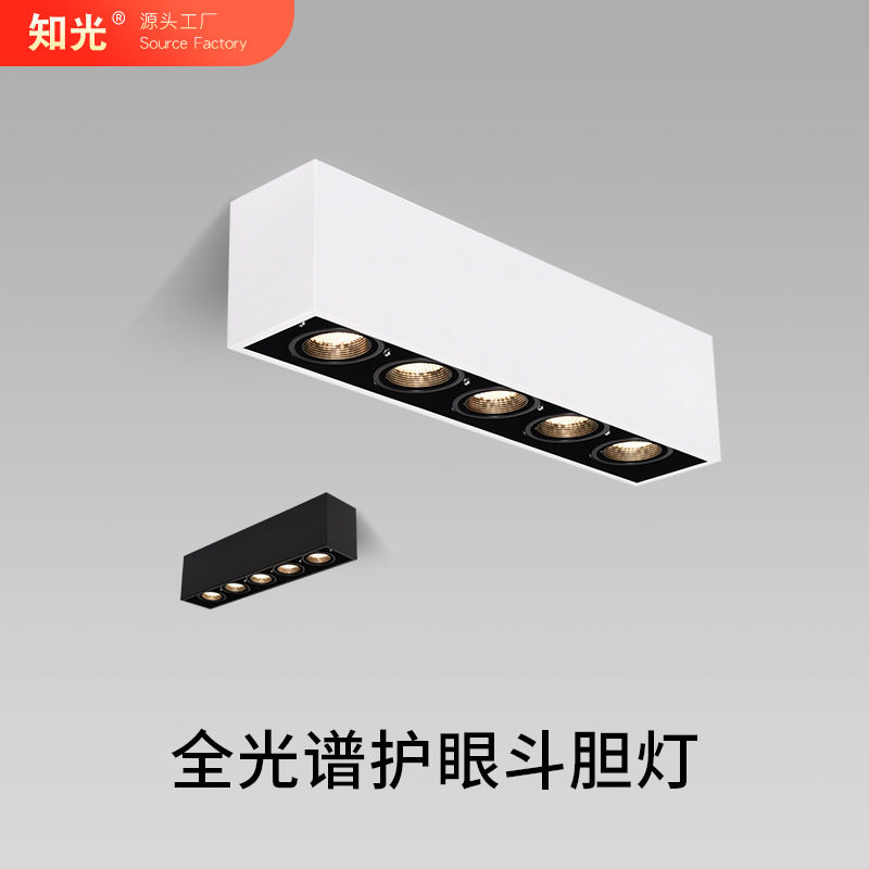 无主灯客厅北欧明装射灯卧室吸顶式四头筒灯方形COB斗胆射灯