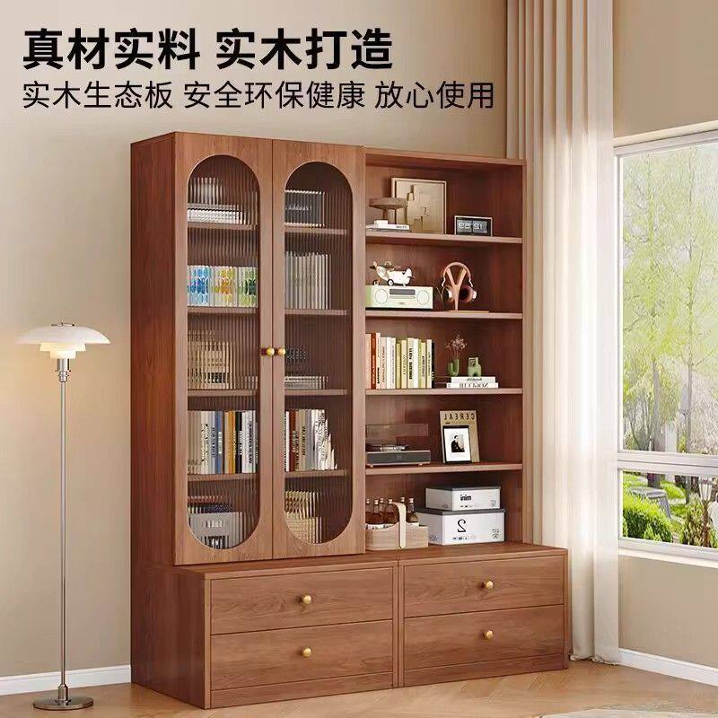 实木卡座书柜书架满墙展示柜中式柜家用客厅落地靠墙柜收纳储物柜