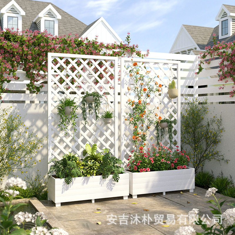 防腐木花架户外阳台围栏花箱庭院隔断爬藤月季支架花园栅栏种植箱