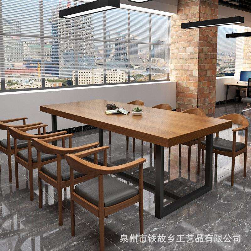 美式工业风会议桌长桌工作室多人员工洽谈办公桌公司大型桌椅组合