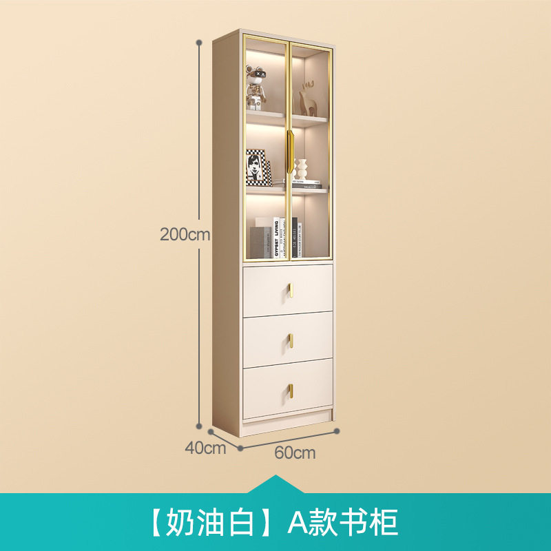 定制全实木书柜轻奢靠墙客厅办公室现代简约白色家用展示柜