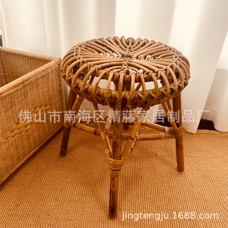 精藤居 北欧复古藤编凳民宿家用卧室化妆矮凳玄关换鞋凳餐