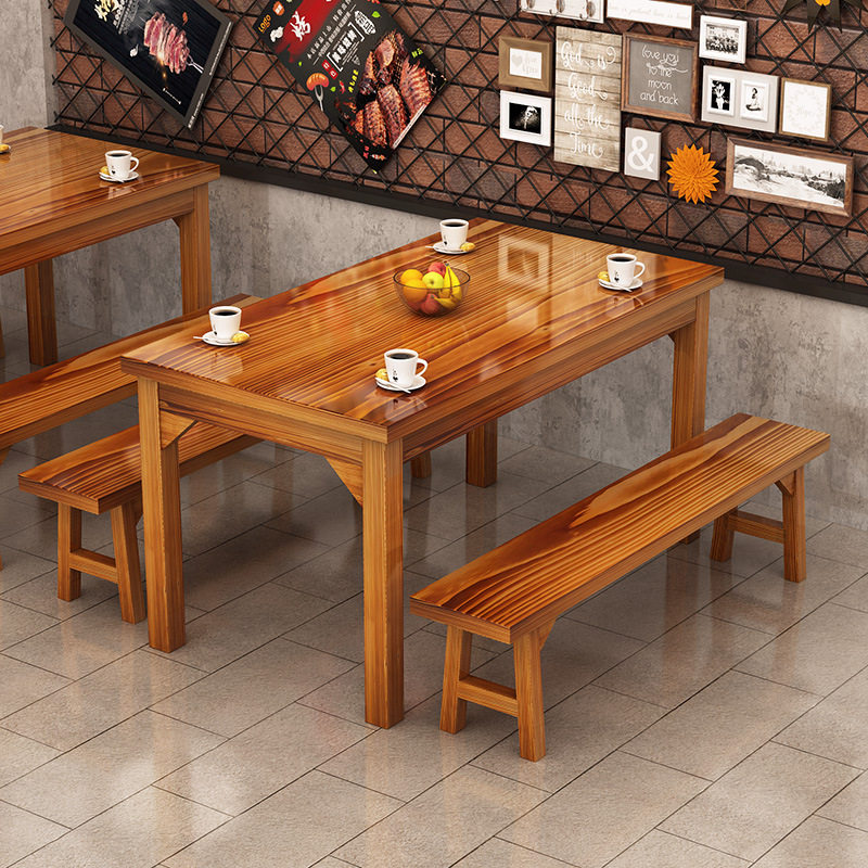 实木碳化商用餐厅桌椅组合