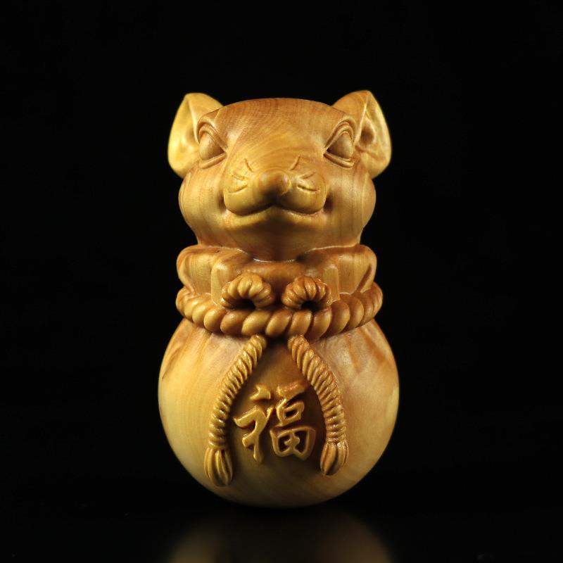 黄杨木雕手把件十二生肖老鼠福鼠木质家居饰品挂件