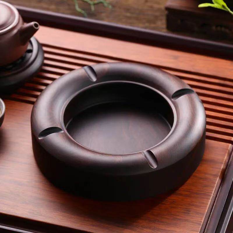 黑檀实木烟灰缸带盖大号创意个性中式家用办公烟灰缸复古简约木质